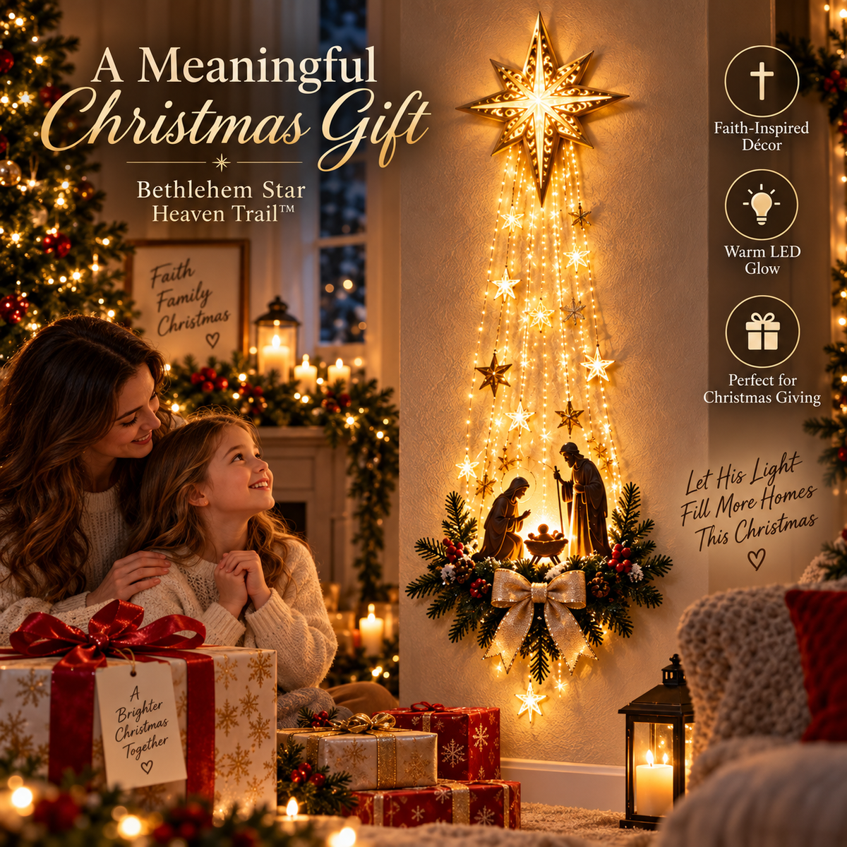 ✨Last Day 90% OFF✨✝️ Bethlehem Star of – Lighted Nativity Wall Decor