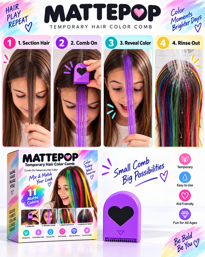 MATTEPOP™ Hair Color Comb Kit – 11 Colors Temporary Washable Hair Dye for Festival, Party & Daily Hair Makeovers