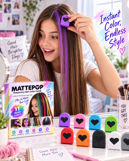 MATTEPOP™ Hair Color Comb Kit – 11 Colors Temporary Washable Hair Dye for Festival, Party & Daily Hair Makeovers